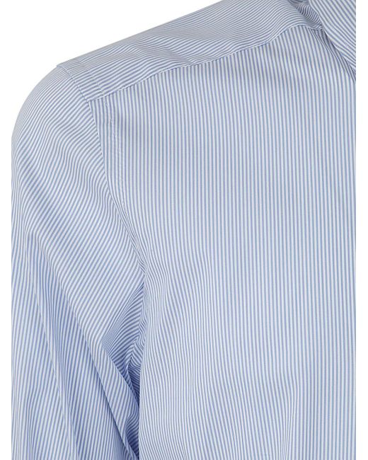 Fay Blue New Button Down Stretch Popeline Striped Shirt for men