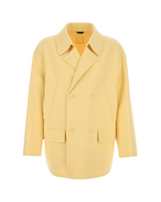 Fendi Yellow Wool Double-Breasted Pea Coat for men