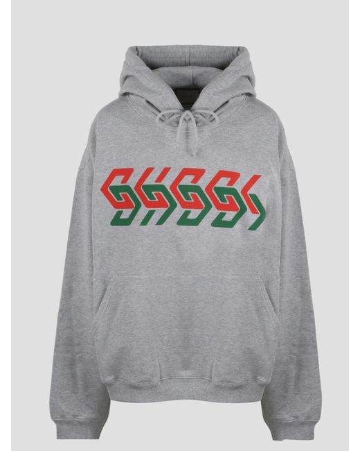 Gucci Gray Chain Print Hooded Sweatshirt for men