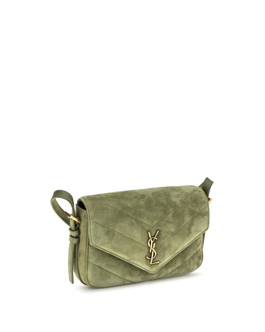 Saint Laurent Green Shoulder Bag Loulou Suede