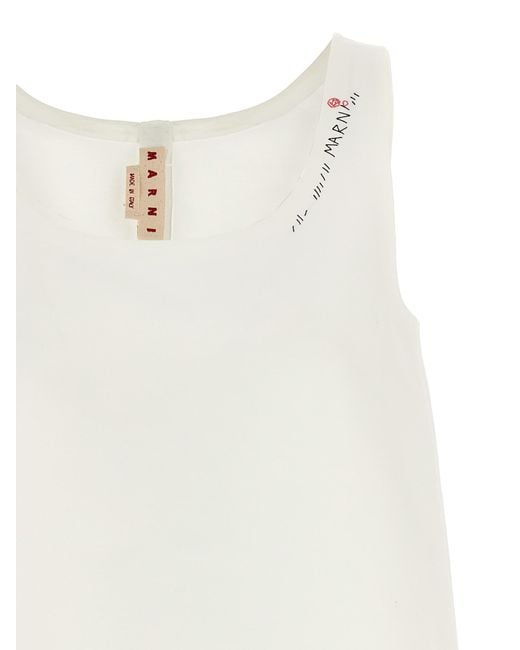 Marni White Logo Embroidery Dress
