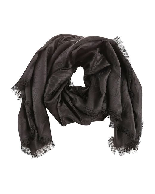 Saint Laurent Black Fringed Edge Logo Monogram Scarf