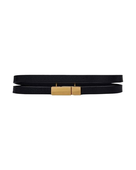 Saint Laurent Black Double Wrap Bracelet, Grained Leather Lamb Bracelets