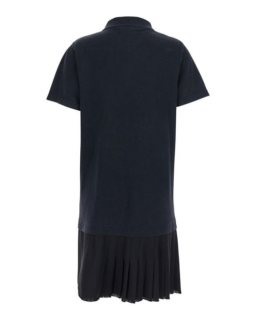Balenciaga Blue Layered Dress With Polo Shirt Style Collar And Safety Pin Detail