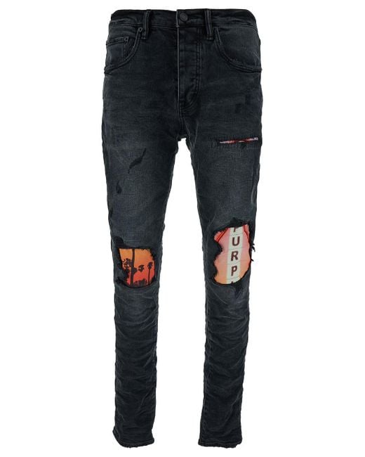 Purple Brand Blue Skinny Jeans With Print And Rips for men