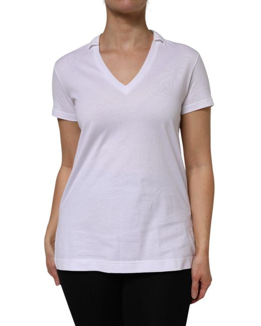 Dolce & Gabbana White Cotton Short Sleeve V-Neck Top T-Shirt