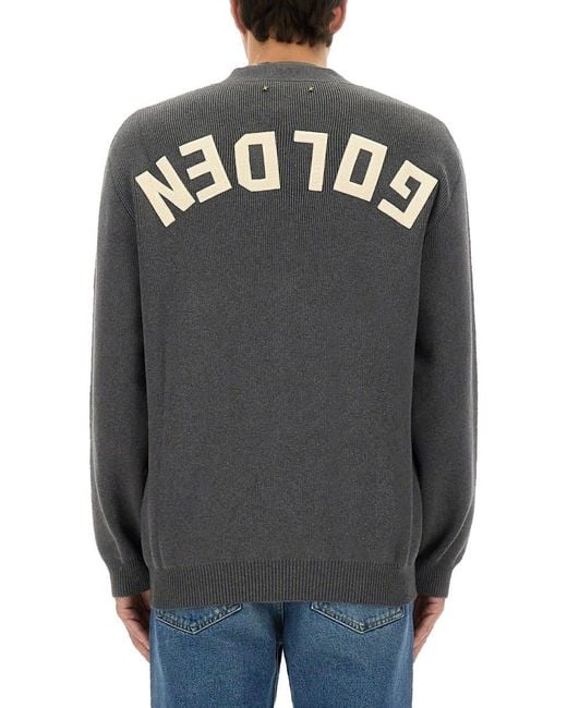 Golden Goose Deluxe Brand Gray Relaxed Fit V-Neck Cardigan With Bold Lettering for men