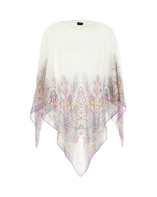 Etro White Printed Polyester Poncho