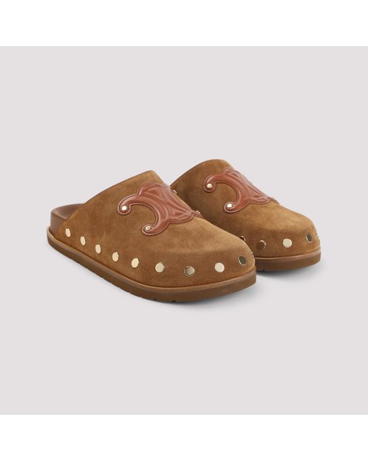 Céline Brown Triomphe Wedge Mules