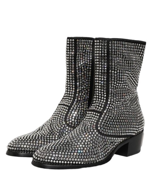 Dolce & Gabbana Black Crystal Embellished Ankle Boots Shoes Silk Viscose Glass for men