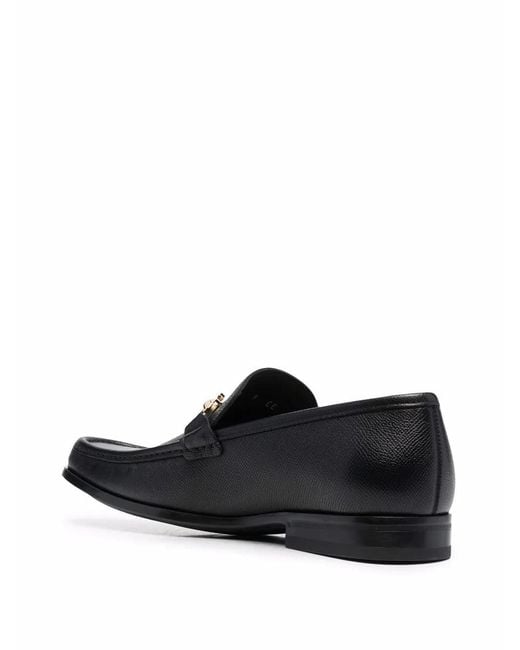 Ferragamo Black Gancini-Plaque Leather Loafers for men