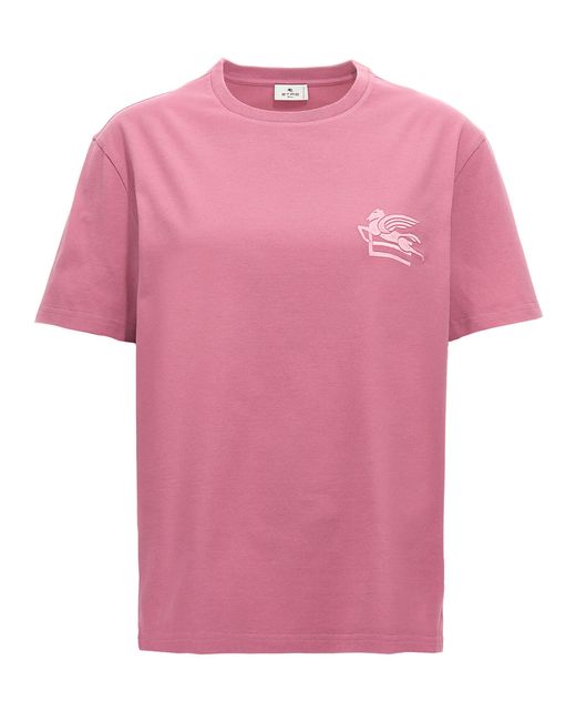 Etro Pink Cotton Pegaso Logo T-shirt