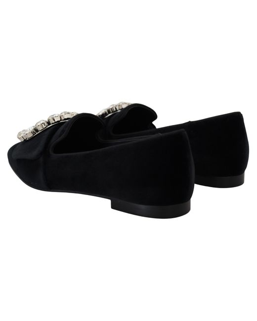 Dolce & Gabbana Black Chic Velvet Crystal-Embellished Loafers