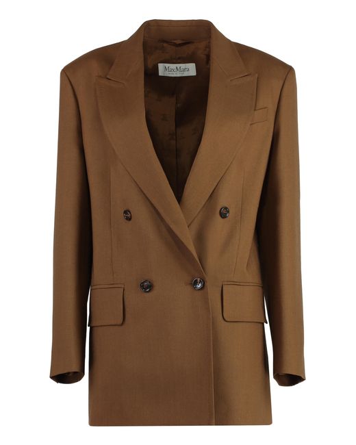 Max Mara Brown Palanca Double-Breasted Blazer Virgin Wool Blazers