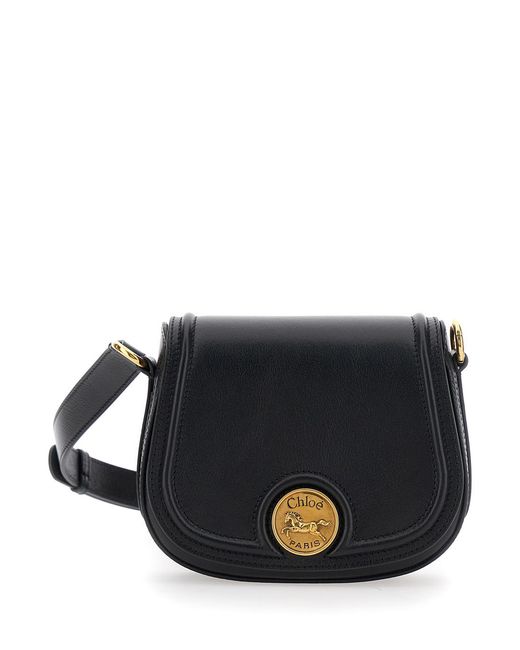 Chloé Black 'Horse Medal' Shoulder Bag With Adjustable And Removable S