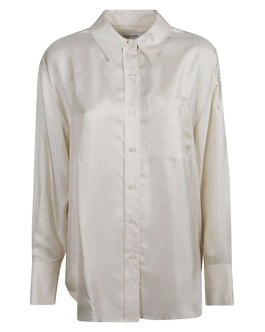 Calvin Klein White Silk Relaxed Split Shirt