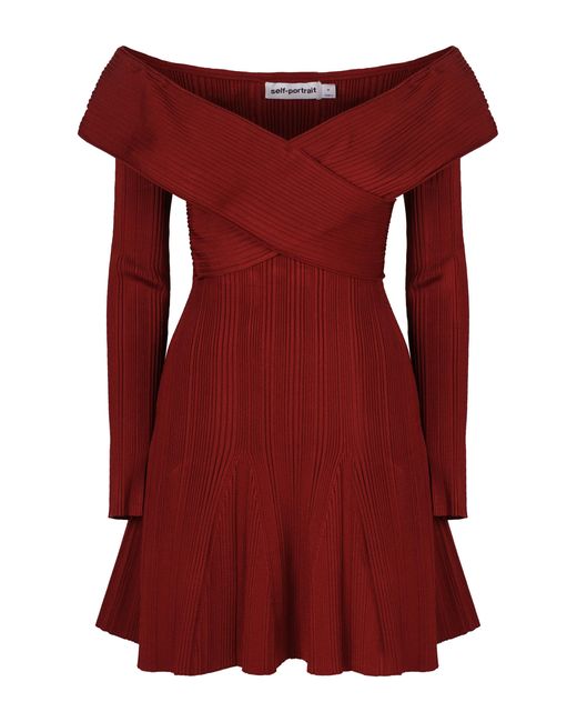 Self-Portrait Red Mini Knitted Viscose Dress