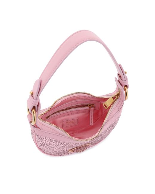 Versace Pink Repeat Mini Hobo Bag With Crystals