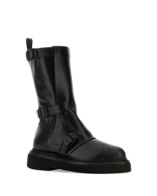Max Mara Black Leather Bucklesboot Ankle Boots