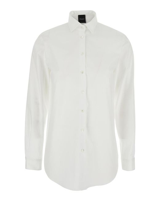 Le Plain White Shirt With Classic Collar And Curved Hem