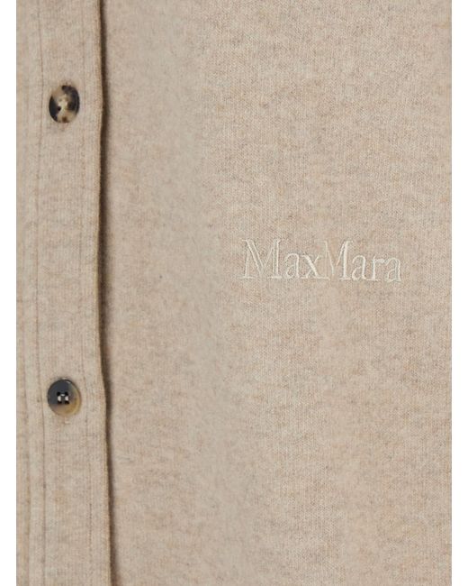 Max Mara Natural Cashmere Cardigan With Classic Collar Elastane Tops