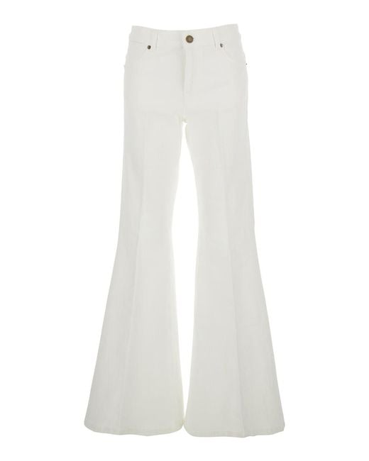 Twinset White Wide Leg Jeans With Logo Patch On The Back And