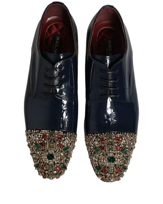 Dolce & Gabbana Blue Embellished Men Derby Dress Formal Shoes for men
