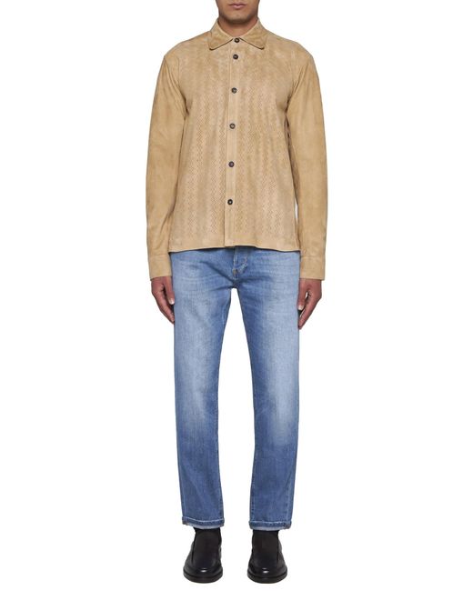 Tagliatore Natural Perforated Suede Shirt for men