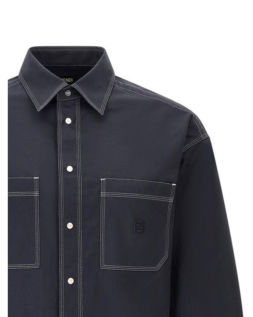 Fendi Blue Cotton Blouse for men