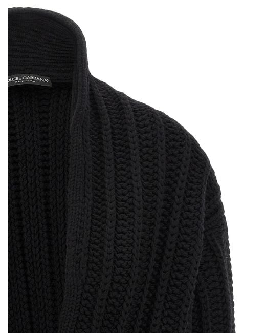Dolce & Gabbana Black Coarse Wool Cardigan Sweaters And Cardigans