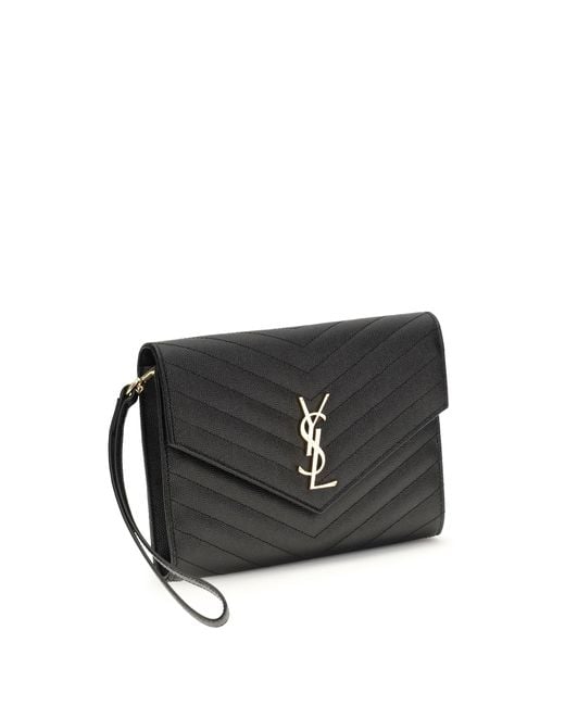 Saint Laurent Black Leather Clutch Calf Make Up Bags