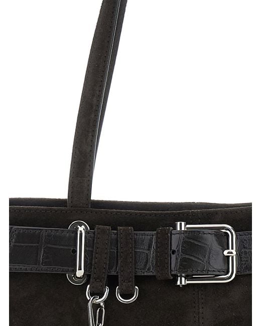 OSOI Black Brocle Shoulder Bag With Belt And Pendant Key Details