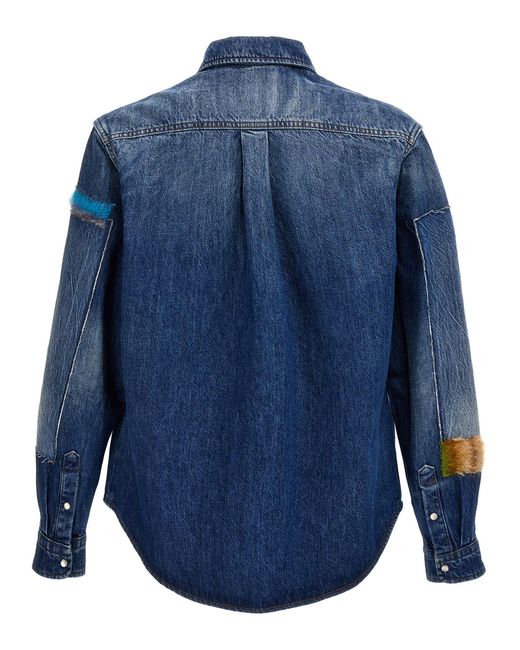 Marni Blue Denim Shirt, Embroidery And Patches Shirt, Blouse for men