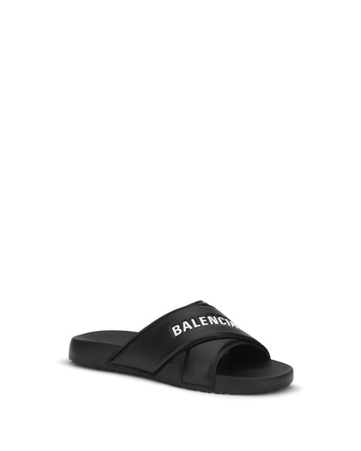 Balenciaga Black Cross-Logo Slides Rubber Sandal for men