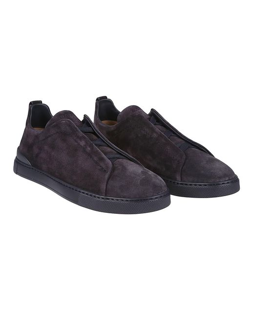 Zegna Black Triple Stitch Low Top Sneakers for men