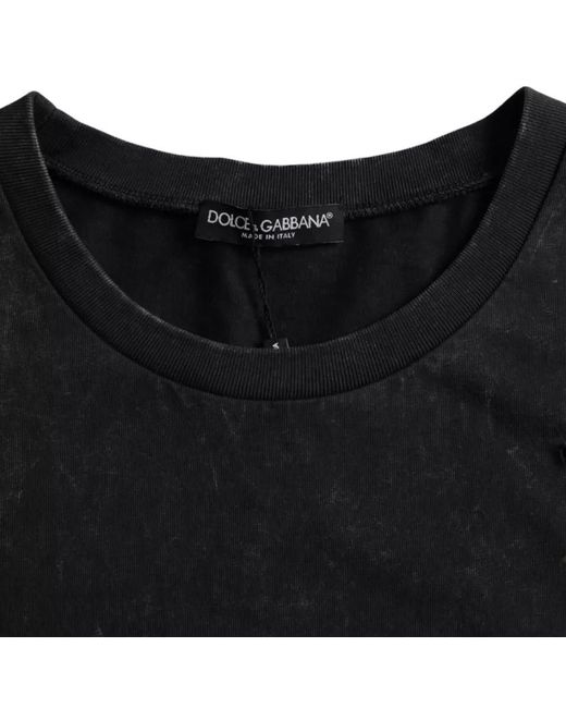 Dolce & Gabbana Black Graphic Print Cotton Crew Neck T-Shirt for men