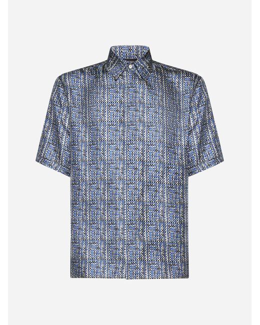 Fendi Blue Ff Print Silk Shirt for men