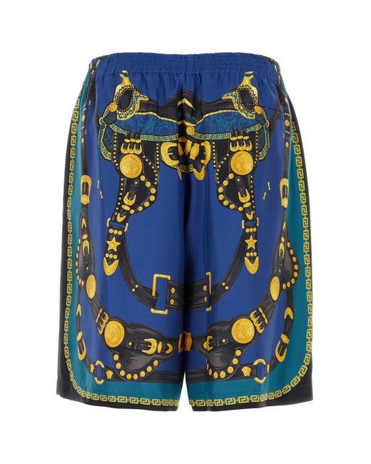 Versace Blue Printed Satin Bermuda Shorts for men