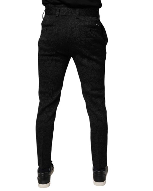 Dolce & Gabbana Black Brocade Polyester Skinny Dress Pants for men