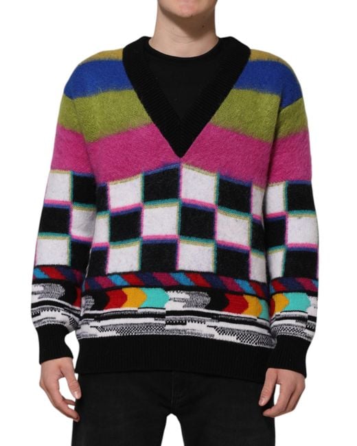 Dolce & Gabbana Black Glitch Design Pullover Sweater Clothing for men