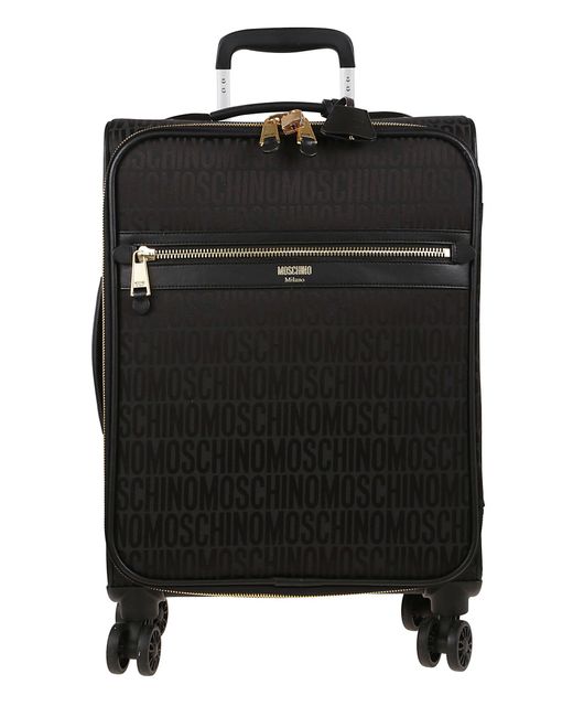 Moschino Black Allover Logo Printed Zipped Suitcase