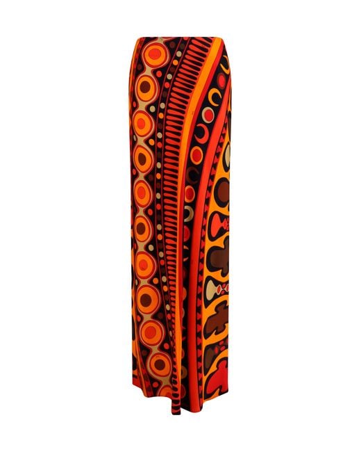 Emilio Pucci Red Satin Skirt With Solei Print Viscose