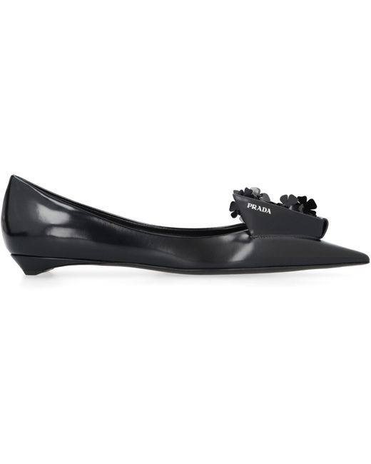 Prada Black Brushed Calf Leather Ballerinas Shoes
