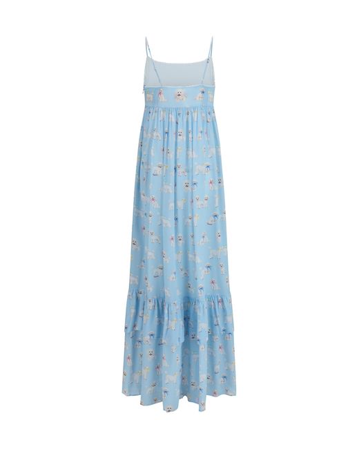 Fiorucci Blue Poodle-Print Tiered Long Dress Viscose