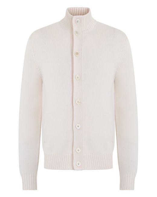 Slowear White Cardigan With Collar Virgin Wool Cardigans for men