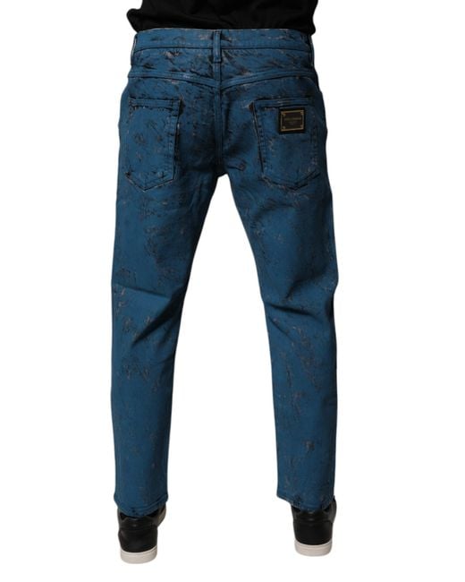 Dolce & Gabbana Blue Tie Dye Cotton Skinny Denim Jeans for men