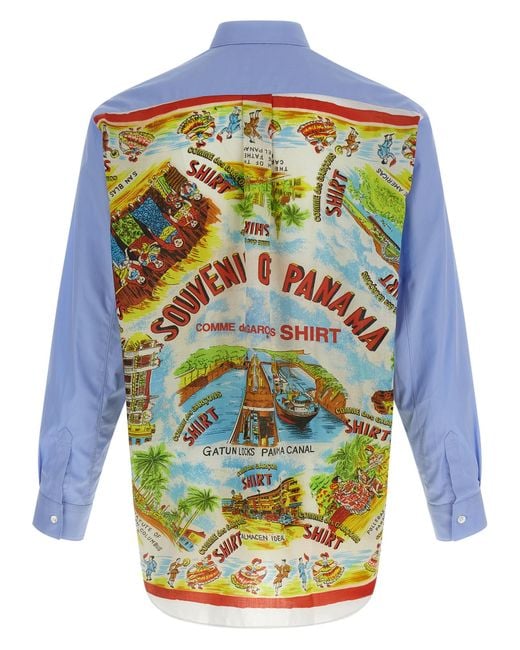 Comme des Garçons Blue Asymmetric Hem Shirt With Vibrant Landmark Prints for men