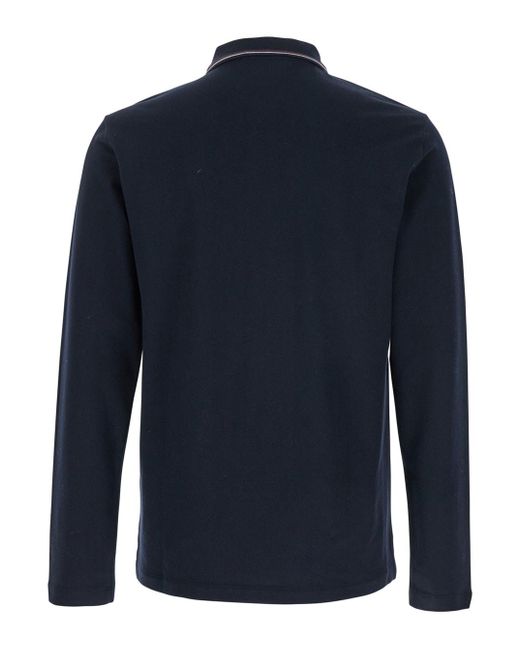 Emporio Armani Blue Long Sleeve Polo Shirt With Logo Embroidery for men