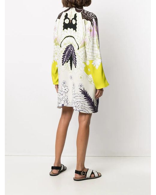Valentino Green Abstract-Print Long-Sleeve Dress