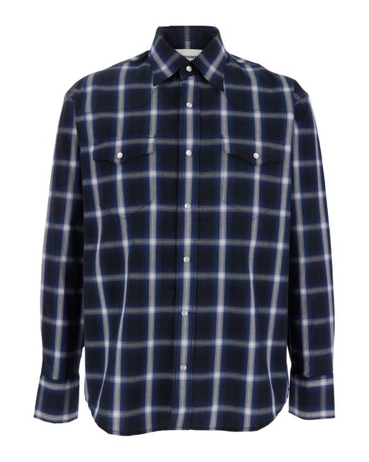 TONYWACK Blue Shirt With Classic Collar And All-Over Check Motif for men